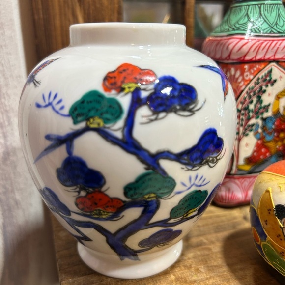 Handcrafted Ceramic Vase with Vibrant Tree Design 4.5" - Picture 8 of 10